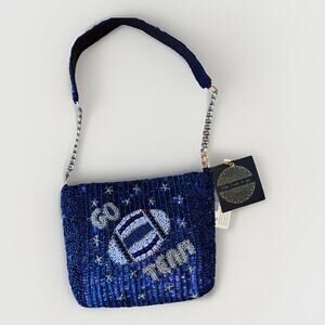 Viral Beaded Handbag Go Team Football Purse Navy Blue Silver TJ Maxx New